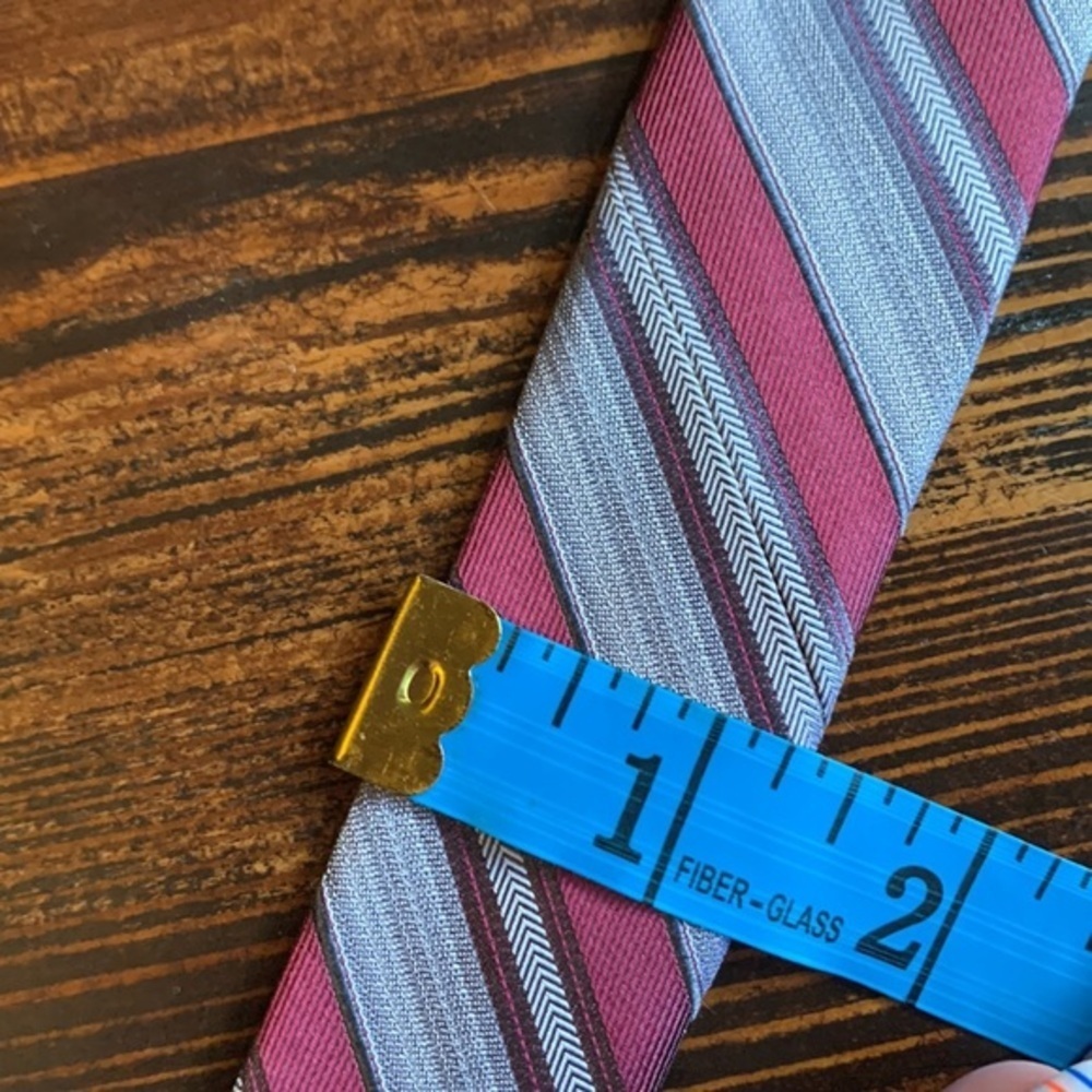 Calvin Klein Grey/Silver & Red Striped Tie - Picture 8 of 8